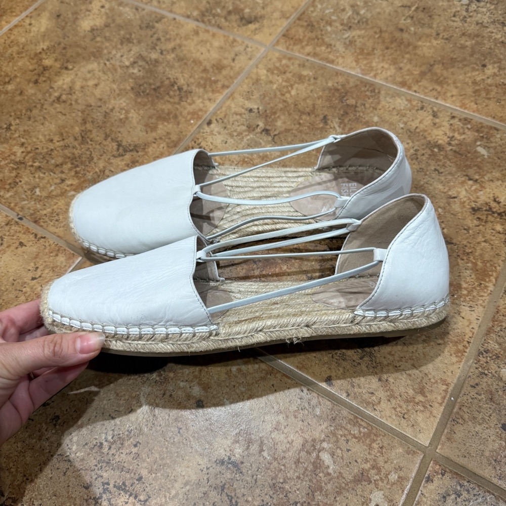 Eileen Fisher Lee Whitewash Leather Espadrille Flats Elastic Straps White Sz 10 - Picture 4 of 8